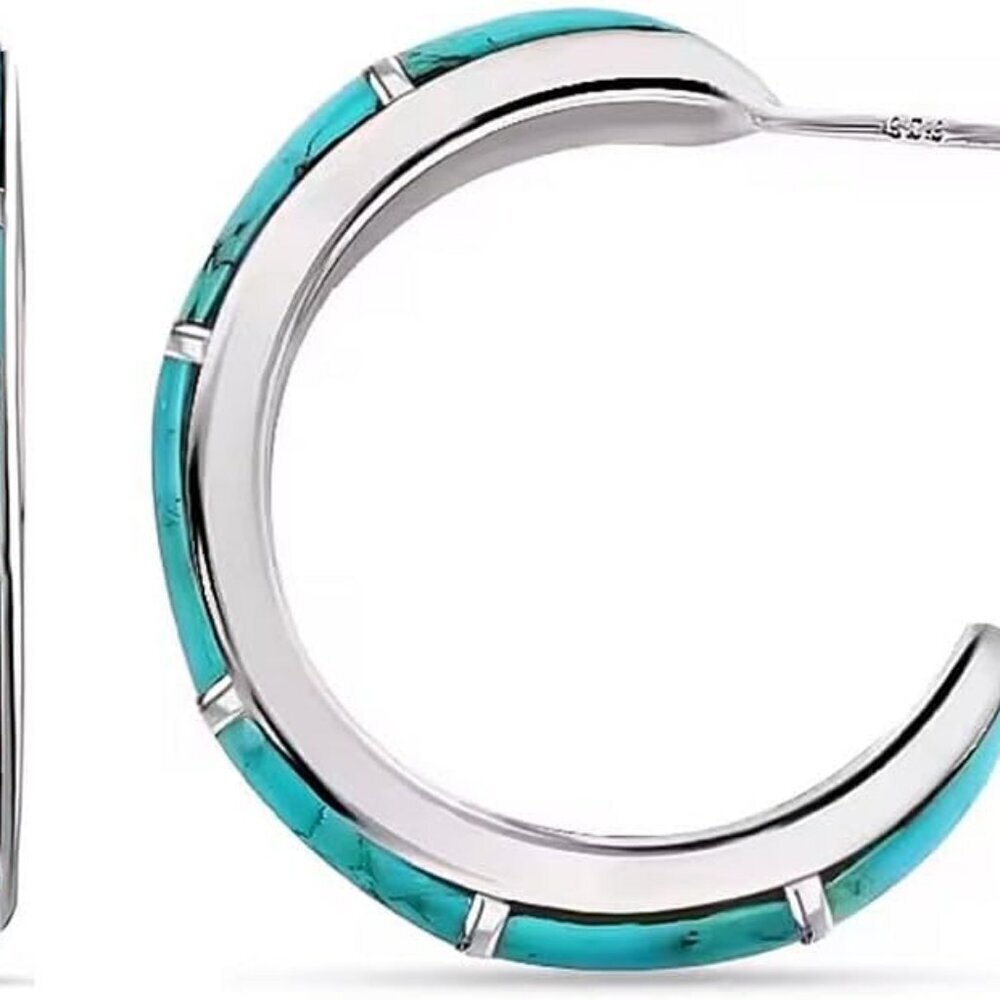 Sterling Silver Turquoise Hoop Earrings Women Gift Jewelry Wedding Anniversary